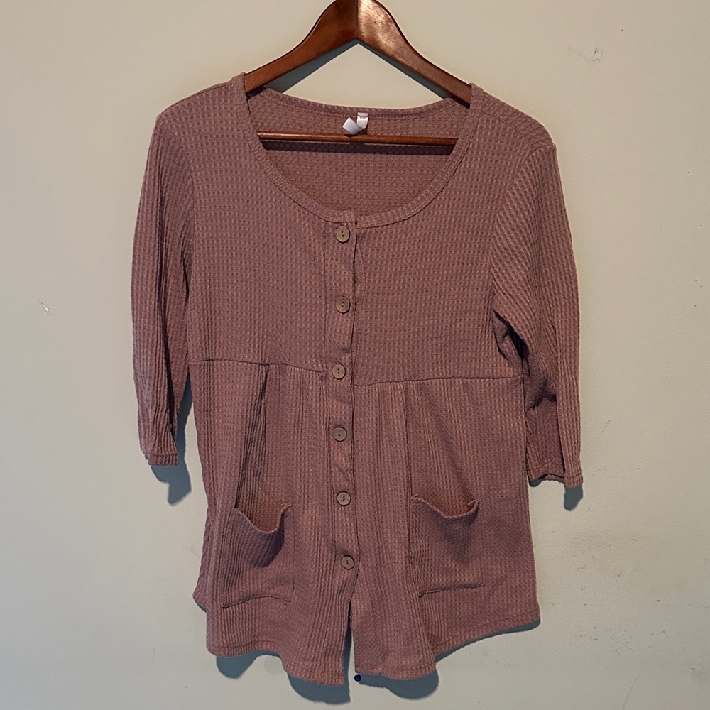 Textured Waffle Pink Cardigan